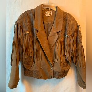 Paris sports Club vintage western cowboy leather fring jacket medium